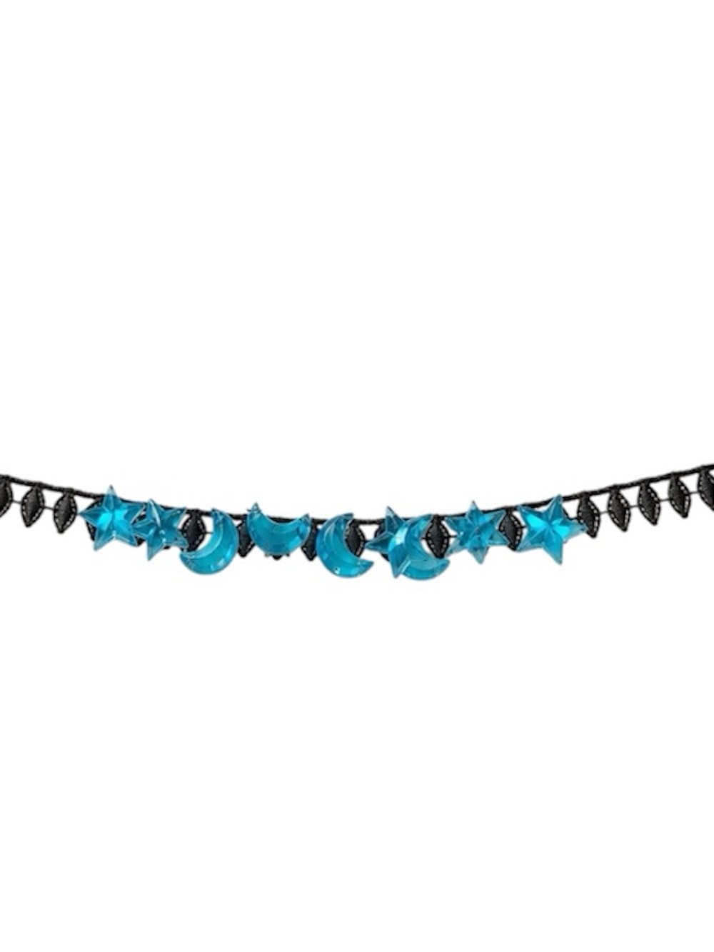 Vintage 1980s Celestial Moon Star Choker Black Lace Blue Necklace